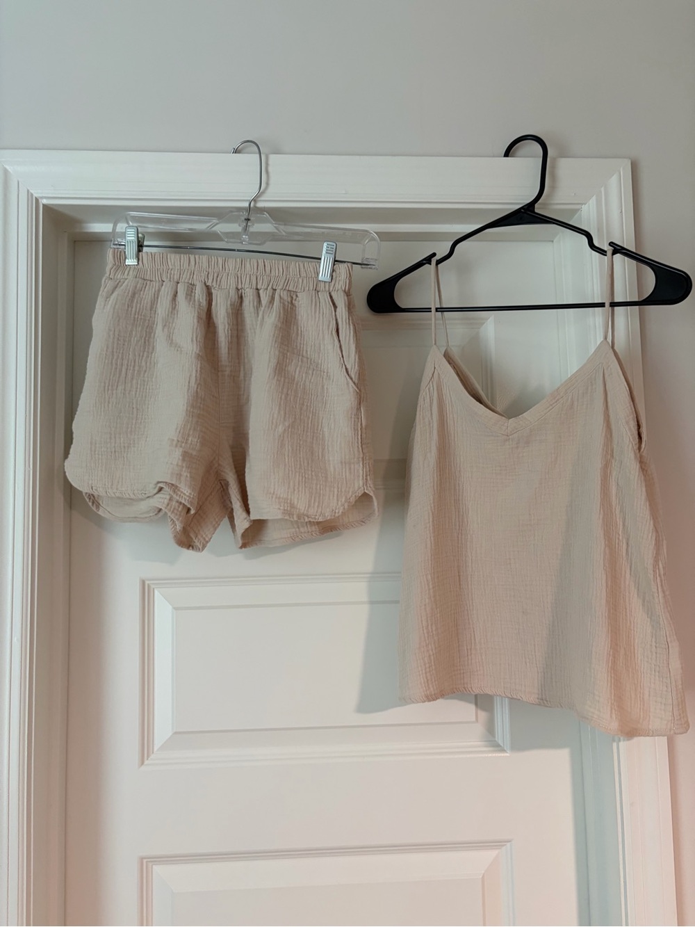 Light Beige Cotton Gauze Cami & Shorts